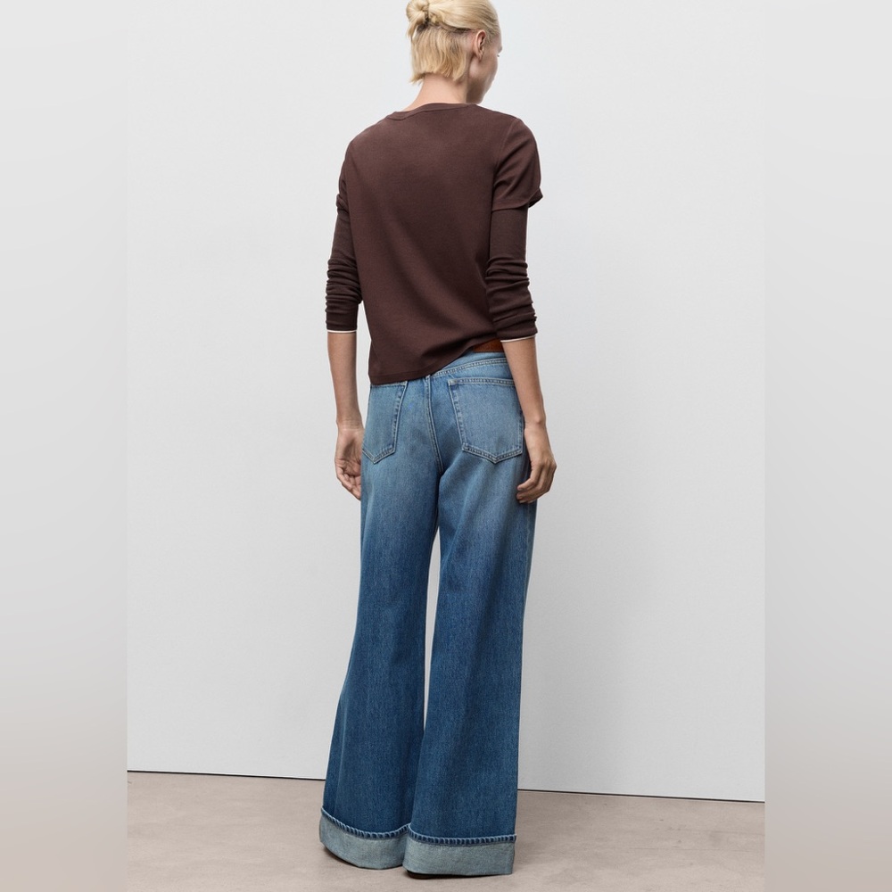 Mango High Waisted Wide Leg Jeans Size 2 | 100% Cotton Button Fly Zipper - Picture 7 of 16